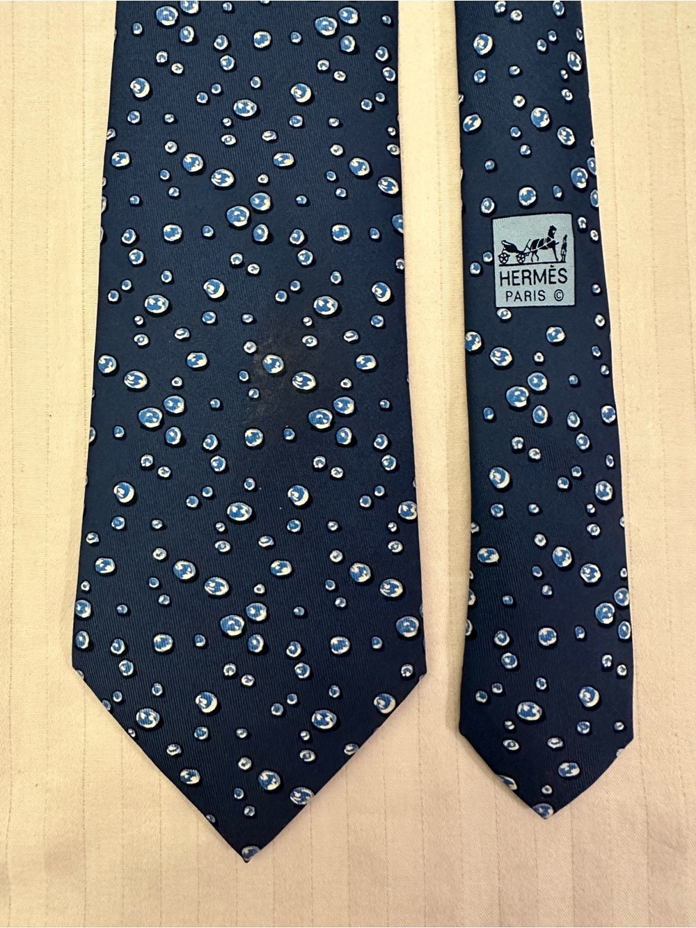 Hermès Navy Blue Bubble Dot Silk Tie Made in France